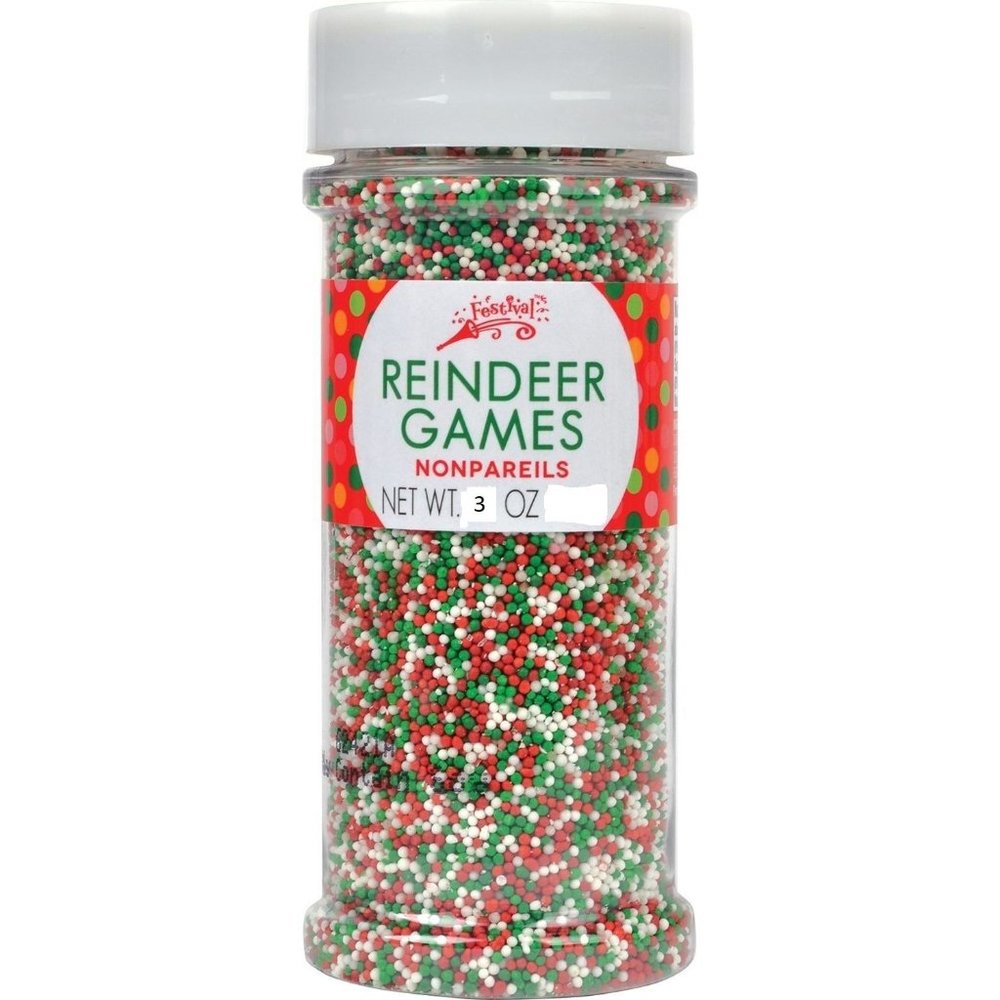 Reindeer Games Sugar Pearls Topper Cupcake/Cookie Decorations 3 oz jar Christmas